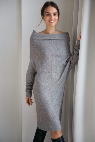 Grey sweater dress in wool METALIC PEARLS