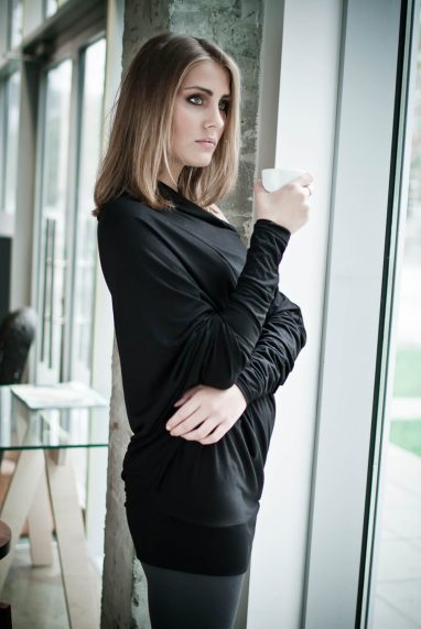 LeMuse black FLOW asymmetric blouse with buttons