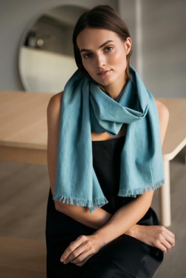 LeMuse teal small SHADOW linen scarf