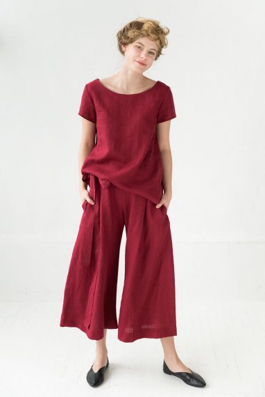 Linen short sleeve shirt in red VENICE