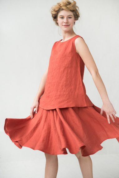 Linen skirt in orange VALENCIA