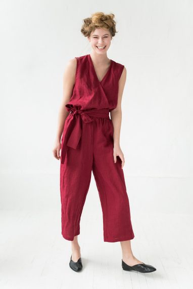 Linen wrap jumpsuit in red PARIS