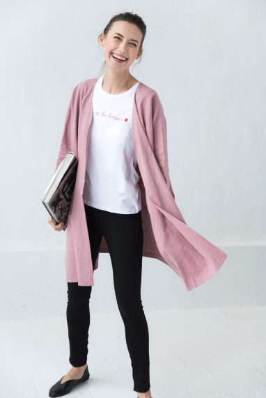 Long linen cardigan PASSION in dusty rose
